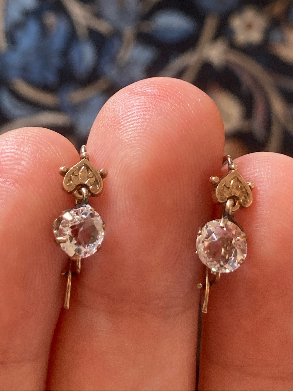 Antique Victorian Old Mine Cut Paste Stone Etruscan Detail Dangle Earrings